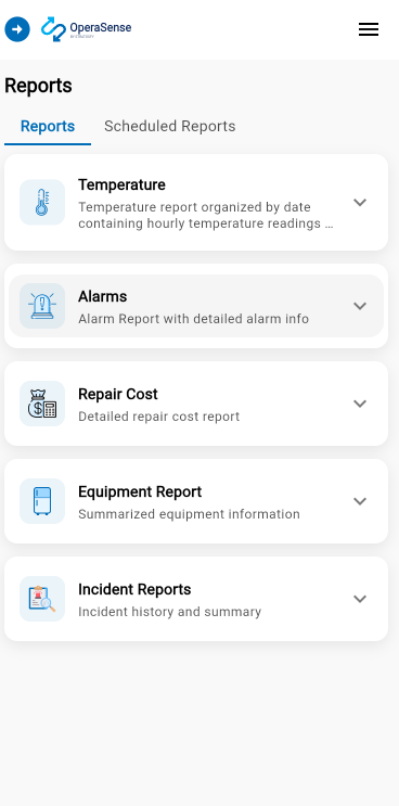 OperaSense reports menu